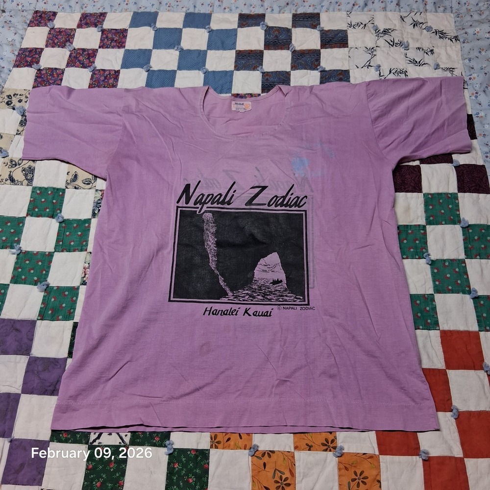 Vintage Napali Zodiac Hanalei Kauai Shirt Size Large Fuchia Stretch Coral RARE